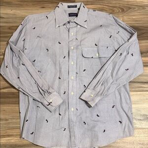 GANT Men's Sz. 16.5 Blue Checkered Necktie Print Shirt Imperial Poplin Cotton